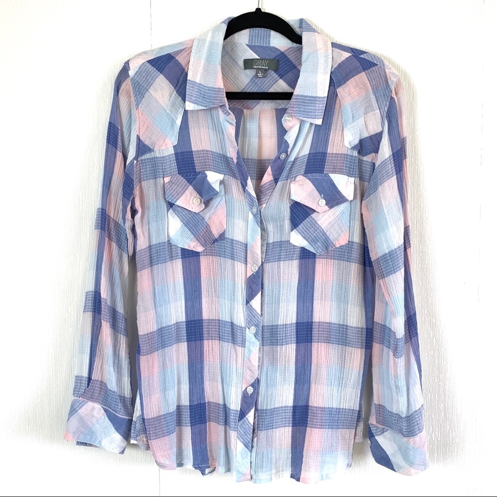 Saks Fifth Avenue Lightweight Plaid Shirt L